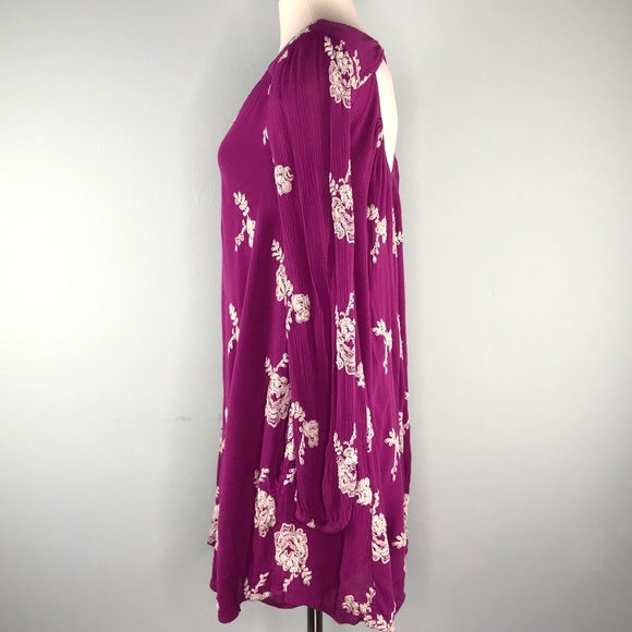 Free People Purple Emma Embroidered Floral Dress Size XS Tunic Swing Boho White - Picture 4 of 8